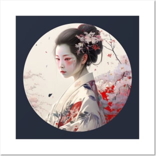 Aesthetic Japanese Art Geisha With Rose Posters and Art